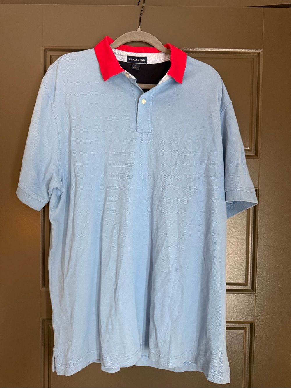 Lands' End Light Blue Polo with Red Contrast Collar
